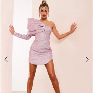 ASOS LUXE structured one shoulder mini dress in pink glitter